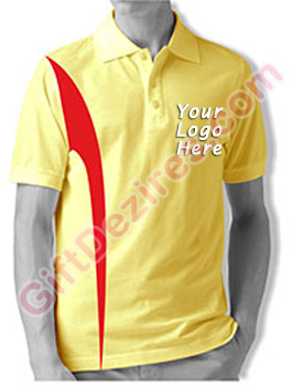 Designer Lemon Yellow and Red Color Polo T Shirts With Company Logo
